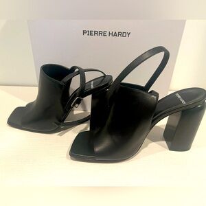 Pierre Hardy Black Leather Mules Sandals heels ankle strap 40 10